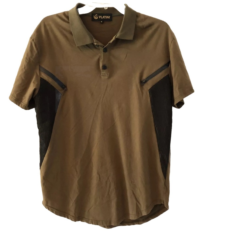 Platini Men Short Sleeve Polo Shirt Size XL Green Black Colorblock Stretch